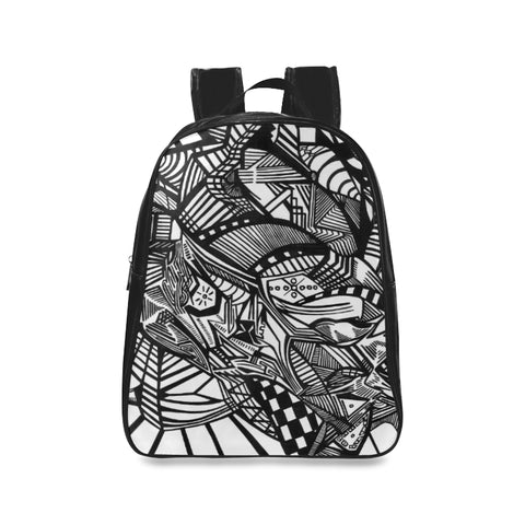 ABSTRACT BLACK LEATHER School Backpack/Large (Model 1601)