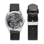 Unisex Silver-Tone Round Leather Watch (Model 216)