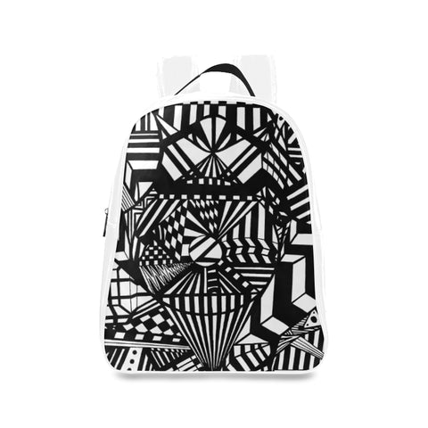 A ABSTRACT WHITE LEATHER School Backpack/Large (Model 1601)