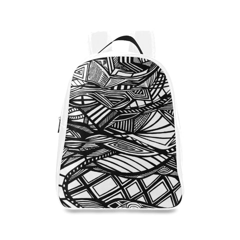 A ABSTRACT WHITE LEATHER School Backpack/Large (Model 1601)